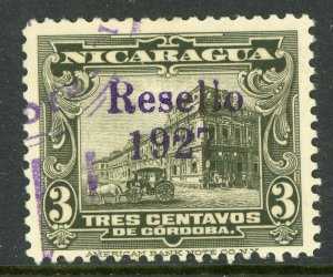 Nicaragua 1927 Cathedral Provisional 3¢ Olive w/Ditto Ink VFU V360 ⭐