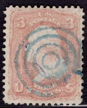 US Stamp #65 3c Rose Wasghington USED SCV $3.00