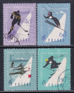 Poland 1961 Sc 969-72 Ice Hockey Ski Jump Slalom Spartacist Games Stamp Used