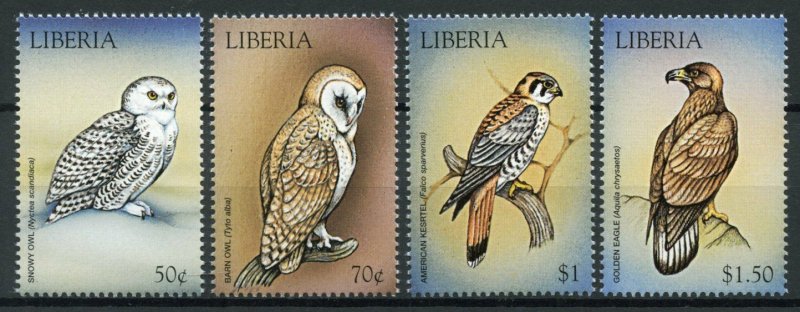 Liberia Birds of Prey on Stamps 1999 MNH Snowy Bar Owls Kestrels Eagles 4v Set 