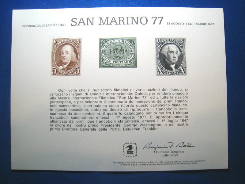 BEP ENGRAVED CARD - SAN MARINO 77 - #SC57     (ST44)