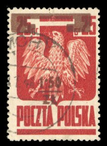 Poland #346A, 1945 1.50zl on 25gr, form II, pos. 56, used,, signed JB, also...