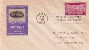 USA 1939 FDC Sc 858 Montana Ioor Cachet Helena First Day Cover United States