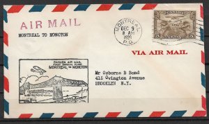 1929 Canada C1 First Flight Cover Montreal to Moncton