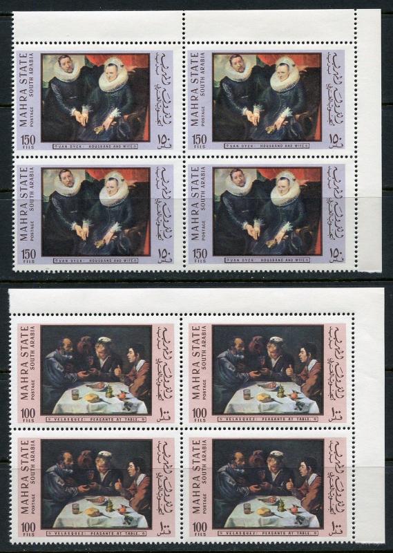 MAHRA STATE SOUTH ARABIA SET OF 9 GREAT MASTERS PAINTING STAMPS NH BLOCK SET