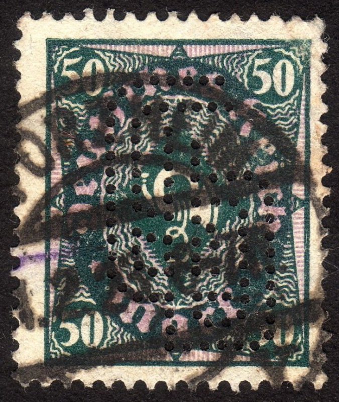 1922, Germany 50Mk, Used, perfin, Sc 184