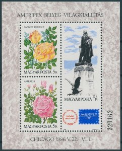 Hungary Stamps 1986 MNH Ameripex Chicago Roses Flowers George Washington 3v M/S