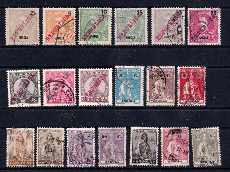 Angola, 51 stamps on 3 scans, mint & used, CV $45.30