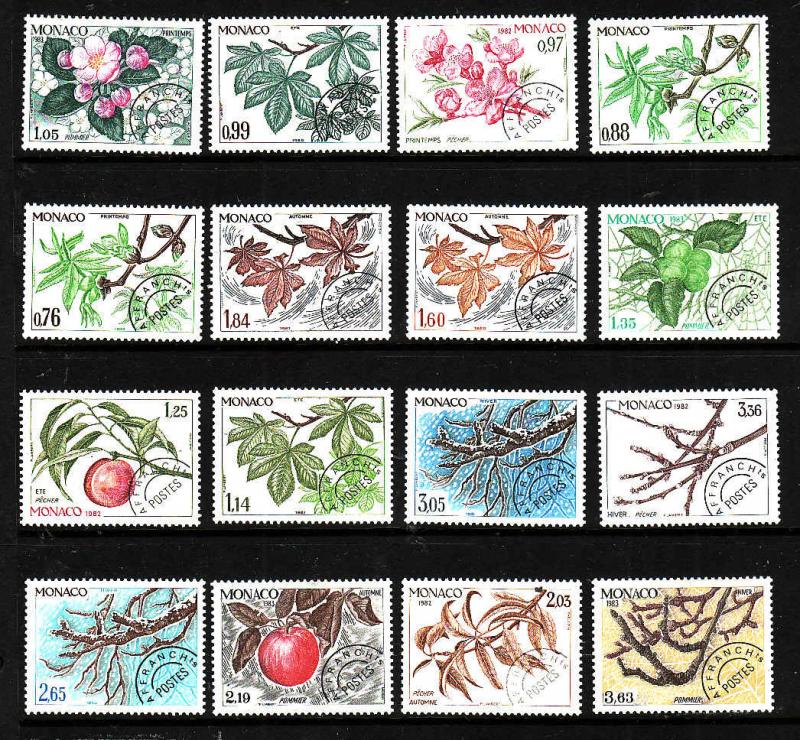 Monaco-Sc#1205-20-unused NH set-branches of Chestnut , Peach & Apple-1980-83-