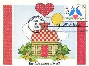 2440 25c LOVE FDC 1990 - Gibson Greeting Card