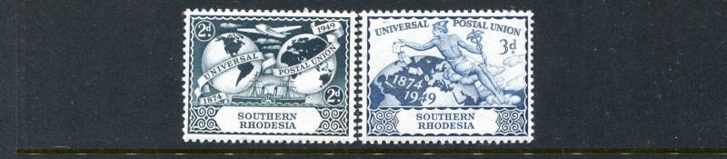 Southern Rhodesia 71-72, MNH, UPU-75 1949 Plane Ship Hemisphere Globe
