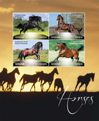 Ghana 2015 - Friesian - Horses - Sheet of 4 stamps - Scott #2833 - MNH
