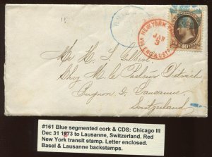 161 Jefferson Used On Cover Chicago to Switzerland with Nice Enclosure LV5503