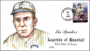 Scott 3408l 33 Cents Baseball Legends - Tris Speaker Collins Hand Painted FDC