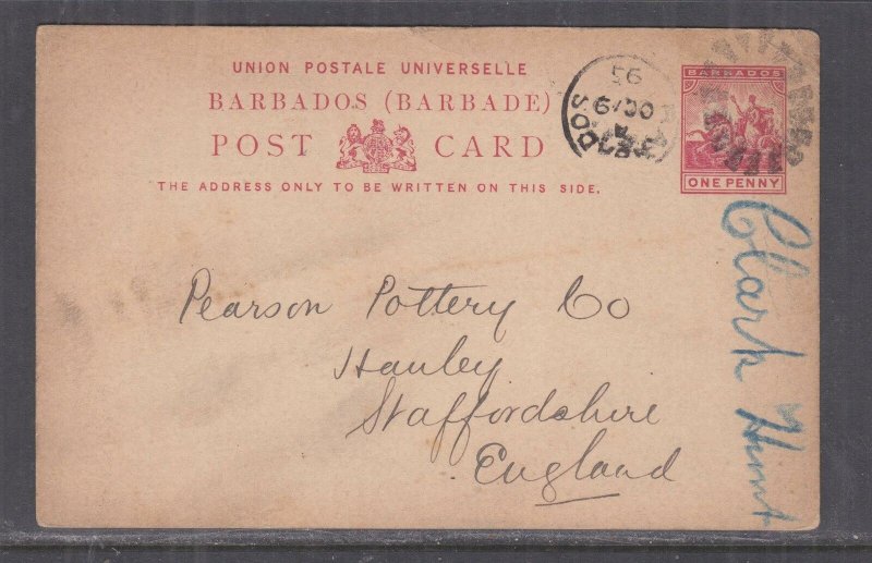 BARBADOS, POSTAL CARD, 1895 1d. to GB, dust marks. 