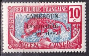 Cameroun 134 (mhr) 10c leopard, car & blue, ovptd (1916)