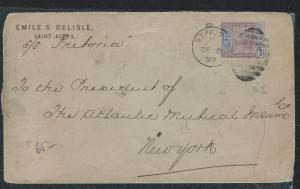 LEEWARD ISLANDS (P2712B) 1897   QV 2 1/2D COVER ST KITTS TO USA