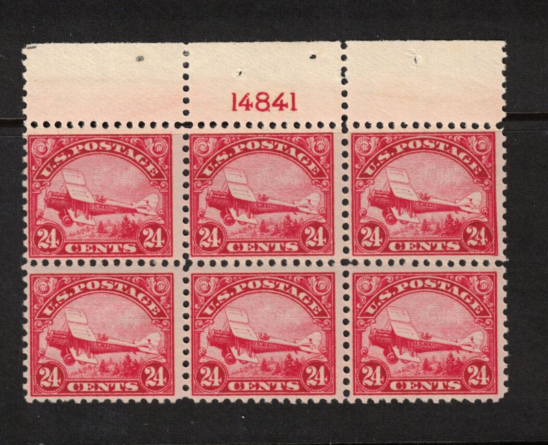 USA #C6 Mint Fine - Very Fine Plate #14841 Top Block Of Six