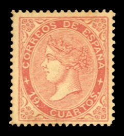 Spain #91 Cat$1,450, 1867 19c rose, unused (regummed), faint toning