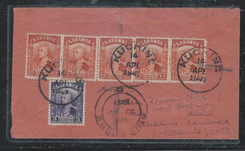 SARAWAK (P0701B) 1947 12CX5+5C REG AV2 LETTER TO ENGLAND.  VERY NICE