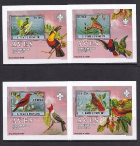 Sao Tome and Principe 2007 Birds Scouting 4 S/Sheets Deluxe Edition MNH