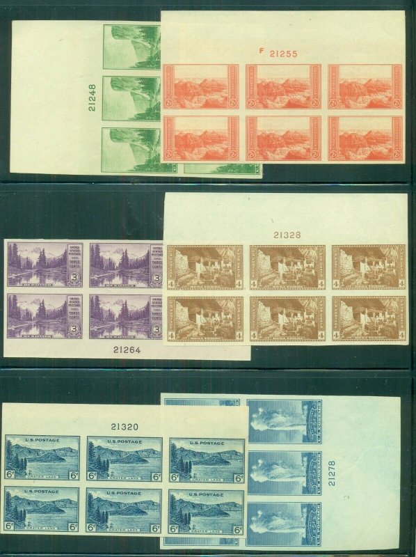 US #756-65 National Park set complete, IMPERFORATE PLATE # BLKS of 6 no gum