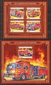 Chad 2017 Fire Engines Trucks sheet + S/S MNH