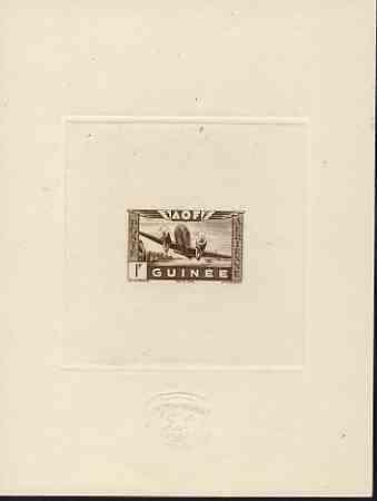 French Guinea 1942 Air stamp (Plane over village inscribe...