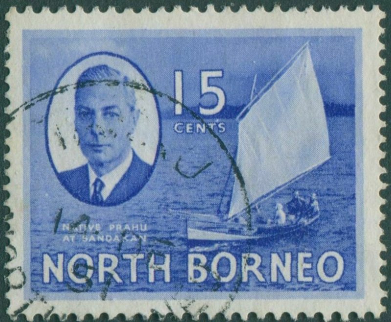 Malaysia North Borneo 1950 SG363 15c Prahu KGVI FU 