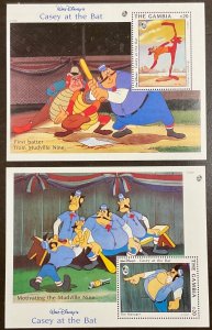 Gambia Disney 2 Casey at the Bat  Souvenir Sheets 5 1/4 x 5” 1993