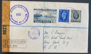 1943 Polish Forces British Army Field Post 115 WW2 Cover To New York Usa