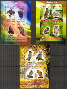 Djibouti Ivory Coast Congo 2013 Birds Owls Falcons 3 sh. MNH Cinderella {b28}