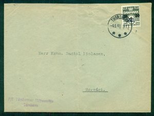 FAROE 1941, 20 on 1ore type II tied on local cover, scarce usage, signed Pollak