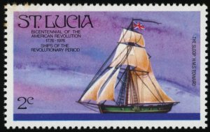 ST LUCIA Sc 381 VF/MNH -1976 2c - Edward, British sloop - See Description