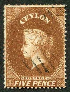 Ceylon SG22 5d Chestnut Wmk Star clean cut Perf 14 to 15.5