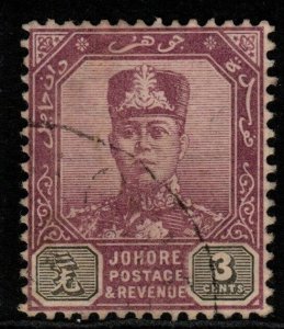 MALAYA JOHORE SG80 1912 3c DULL PURPLE & OLIVE-BLACK FINE USED