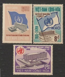 1966 Vietnam south 368-370 WHO building, Geneva and flag 2,80 €
