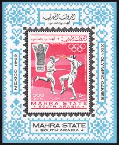 Aden Mahra State Mi Block 2A (#29)  mnh - 1967 Summer Olympics 1968 Mexico