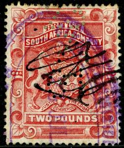 RHODESIA SG11, £2 Rose-Red, USED. Cat £170. PERFIN