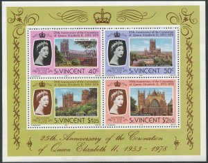 St Vincent 531a sheet, MNH. Mi Bl.8. QE II Coronation, 1978. Westminster Abbey.