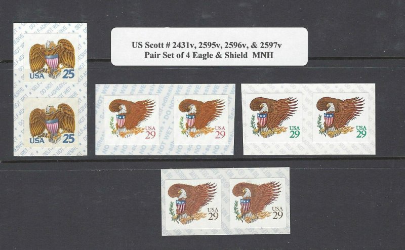 US Scott # 2431v, 2595v, 2596v, & 2597v  Eagle & Shield Coil Pair Set MNH