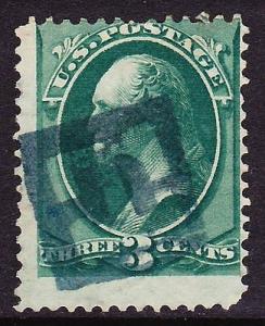 Scott 158, Used, Blue Negative \I\ with Italics Fancy Cancel