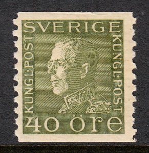 SWEDEN — SCOTT 183 — 1929 40o OLIVE GREEN KING GUSTAV V — MH — SCV $35 