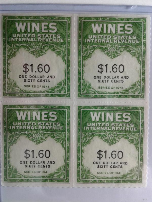 SCOTT # RE 149 MINT NEVER HINGED BLOCK OF 4 GEMS NGAI TWO LINES WINE STAMPS