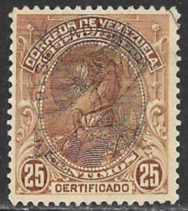 VENEZUELA 1900 25c Bolivar Overprinted Registration Stamp Sc F2 VFU