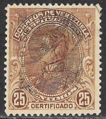 VENEZUELA 1900 25c Bolivar Overprinted Registration Stamp Sc F2 VFU