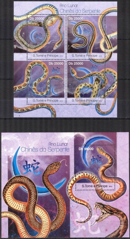 Sao Tome and Principe 2013 Astrology Zodiac Year of Snakes sheet + S/S MNH