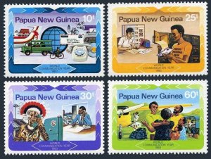 Papua New Guinea 584-587, MNH. World Communication Year WCY-1983. Plane, Track.