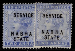 INDIAN STATES - Nabha GV SG O9 + O10, 2a SHADE VARIETIES, M MINT. Cat £16.