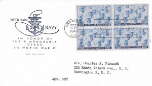 #935 FDC, 3c U.S. Navy, House of Farnam cachet - single/block of 4